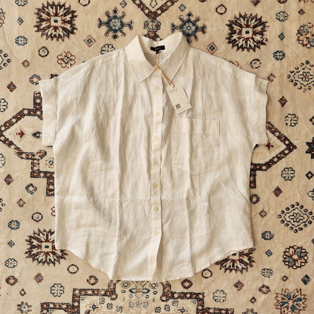 Quince 100% European Linen Camp Shirt White Button Down for Women Medium NWT